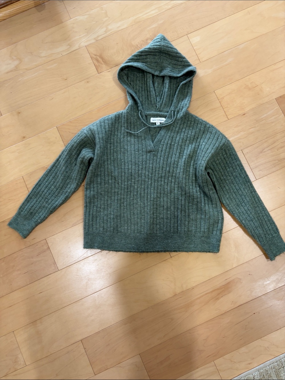 Lucky Brand Sage Green Ribbed Hooded Sweater  Size M